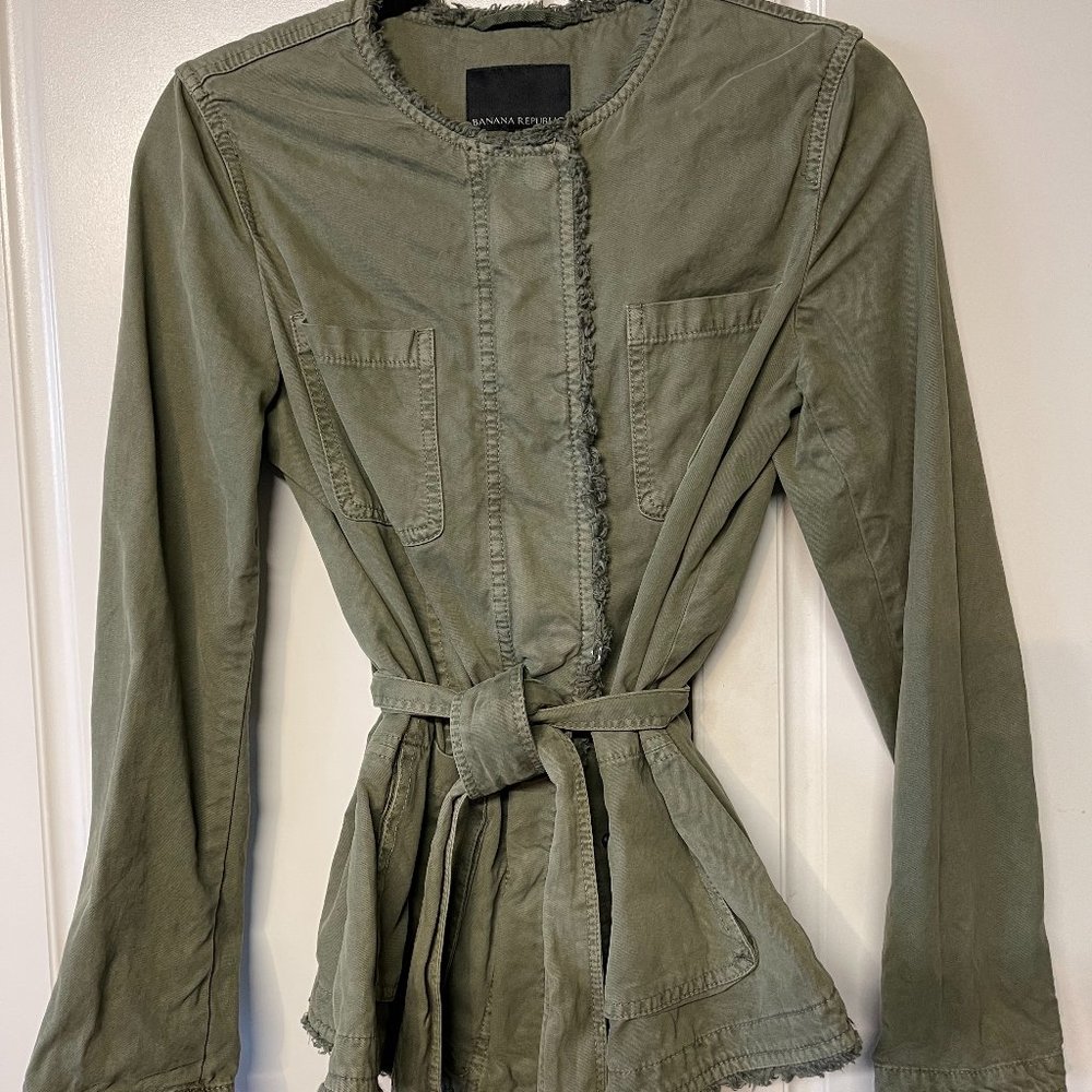 Banana Republic Olive Green Zip Sash Cotton Jacket XS